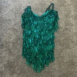 Shake it my way fringe dress- green
